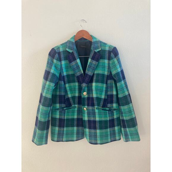 Talbots Classic Preppy Shetland Wool Blazer Aspen Plaid Tartan Turquoise Blue 8 - Picture 3 of 14